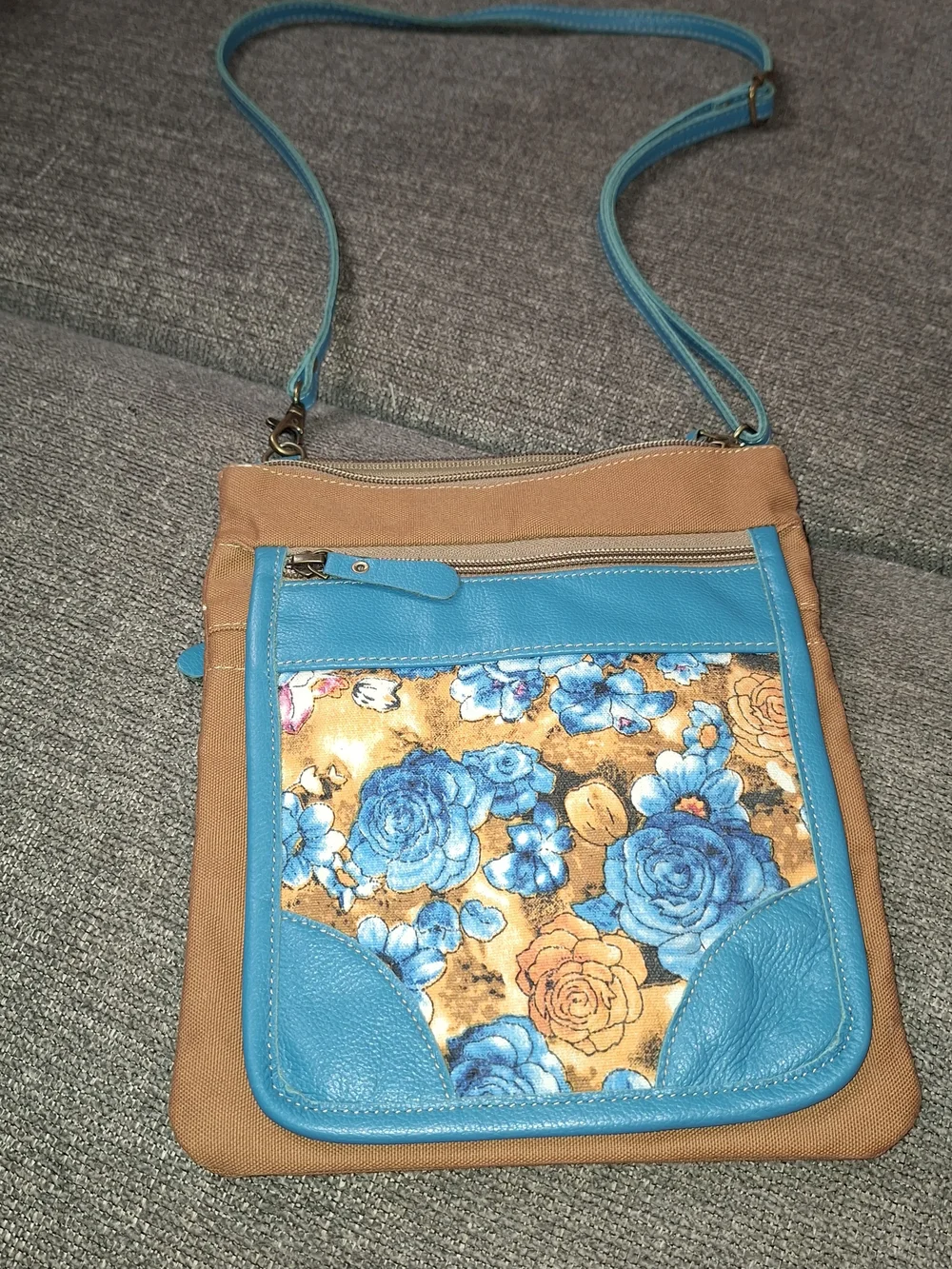 Myra Bag Blue and Tan Floral Crossbody